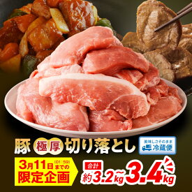 【ふるさと納税】令和の虎 完全ALL達成 高評価★4.72 延岡よっとん 豚 極厚 切り落とし セット 国産 選べる 内容量 3.2kg 3.4kg EM菌 抗菌性飼料添加物不使用 やわらかい 厚切り 豚肉 肉 煮物 酢豚 冷蔵 おかず 小分け 吉玉畜産 冷蔵 宮崎県 延岡市 お取り寄せ 送料無料
