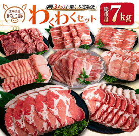 【ふるさと納税】3か月 お楽しみ 定期便 きなこ豚 4種類 わくわく セット 総重量7kg 豚肉 ポーク 国産 肩ロース バラ モモ ヒレ しゃぶしゃぶ 焼肉 バーベキュー BBQ グランピング 詰め合わせ 人気 おすすめ ご褒美 お祝い 記念日 お取り寄せ グルメ 宮崎県 日南市 送料無料