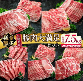 【ふるさと納税】数量限定 5か月 お楽しみ 隔月 定期便 豚肉 大満足 セット 総重量7.5kg ポーク 国産 宮崎県産 しゃぶしゃぶ スライス 焼肉 大容量 ロース 肩ロース バラ 食品 おかず おつまみ お弁当 お取り寄せ グルメ 食べ比べ 詰め合わせ BBQ おすすめ 日南市 送料無料