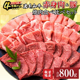 【ふるさと納税】数量限定 黒毛和牛 赤身肉 豚焼肉 食べ比べ セット 合計800g 肉 牛肉 豚肉 国産 ウデ モモ 豚ロース 肩ロース おすすめ おかず お弁当 食品 BBQ バーベキュー キャンプ 晩ご飯 お祝い 記念日 豚丼 ギフト 贈り物 ミヤチク 宮崎県 日南市 送料無料