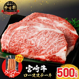 【ふるさと納税】畜産農家応援 選べる 宮崎牛 ロースステーキ (250g×2枚) 500g 粗挽きウインナー 肉 牛肉 黒毛和牛 ロース ステーキ サーロイン リブロース 国産 焼肉 BBQ バーベキュー 人気 おすすめ ギフト 贈り物 贈答 お祝い ミヤチク ブランド牛 宮崎 日南市 送料無料