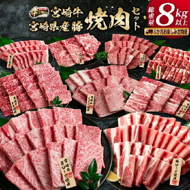 【ふるさと納税】6か月 お楽しみ 定期便 宮崎牛 豚肉 焼肉 セット 総重量8kg以上 牛肉 ビーフ ポーク 黒毛和牛 ミヤチク モモ バラ 肩ロース ミスジ ウデ 豚バラ BBQ 鉄板焼き 食べ比べ 国産 食品 おかず お弁当 冷凍 お取り寄せ グルメ 宮崎県 日南市 送料無料