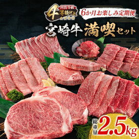 【ふるさと納税】6か月 お楽しみ 定期便 宮崎牛 満喫 セット 総重量2.5kg 黒毛和牛 ブランド牛 牛肉 国産 ビーフ 食品 焼肉 ステーキ スライス 小間切れ しゃぶしゃぶ すき焼き ミヤチク お取り寄せ グルメ ご褒美 記念日 お祝 宮崎県 日南市 送料無料