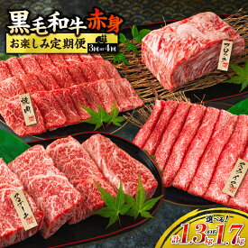 【ふるさと納税】≪回数が選べる≫ 黒毛和牛 赤身 お楽しみ 定期便 3か月 (1.3kg) 4か月 (1.7kg) 肉 牛肉 ステーキ ウデ肉 モモ肉 焼肉 ブロック スライス すき焼き しゃぶしゃぶ 牛丼 和牛 国産 食品 薄切り おすすめ お祝い 記念日 冷凍 ミヤチク 宮崎県 日南市 送料無料