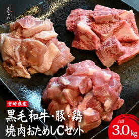 【ふるさと納税】宮崎県産 牛・豚・鶏 焼肉おためしCセット 計3kg 黒毛和牛 牛肉 国産 ウデ モモ モモ肉 牛 国産鶏 鶏肉 豚肉 切り落とし BBQ 焼肉 肉 お肉 セット おためし ふるさと 人気 おすすめ 贈答 ギフト お裾分け プレゼント 精肉 宮崎県 小林市 送料無料