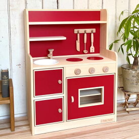 【ふるさと納税】手作り木製玩具／ままごとキッチンデラックスタイプ（レッド）おもちゃ 玩具 子ども 子供 男の子 女の子 棚 木のおもちゃ 誕生日 プレゼント ままごと おままごと 知育玩具