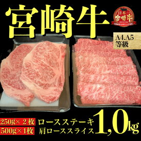 【ふるさと納税】【A4等級以上黒毛和牛】宮崎牛ステーキ＆スライスセット　1.0kg