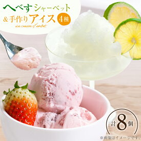 【ふるさと納税】 レビューキャンペーン アイス へべすのシャーベット4個 & 人気の手作りアイス4種 計8個 [マエダ製菓 宮崎県 日向市 452060803] シャーベット アイスクリーム バニラ チョコチップ ラムレーズン ストロベリー へべす ヘベス