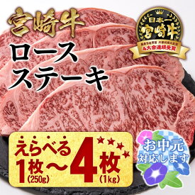 【ふるさと納税】「宮崎牛」ロースステーキ 250g×「1枚～4枚」『生産者応援』＜数量限定＞|ミヤチク 畜産農家応援 宮崎牛 牛肉 国産牛 ブランド牛 和牛 ロース ステーキ 冷凍 小分け 贈答用 贈り物 ギフト 焼肉 BBQ グルメ 人気 誕生日 西都市 宮崎 ＜生産者応援企画＞