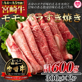 【ふるさと納税】＜宮崎牛すき焼き（モモ、バラ）600g（もも150g+バラ150g×2パック）＞ A4 A5 牛肉 黒毛和牛 ブランド牛 4等級以上 すき焼き しゃぶしゃぶ 国産 赤身 お取り寄せ お祝い 特産品 ギフト【MI162-nh】【日本ハムマーケティング株式会社】