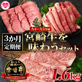 【ふるさと納税】＜【定期便3か月】宮崎牛を味わうセット 総量1.6kg＞ ステーキ すき焼き 焼肉 バーベキュー BBQ 牛肉 焼き肉 宮崎県産 黒毛和牛 国産 精肉 冷凍 トレイ ブランド牛 A4 A5 セット キャンプ アウトドア【MI230-nh】【日本ハムマーケティング株式会社】