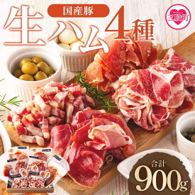 【ふるさと納税】＜国産豚生ハムバラエティー4種セット(計900g)＞ 豚肉 肉加工品 豚モモ 豚バラ 肩肉 スライス 切り落とし パンチェッタ 短冊 コッパスライス サラダ おつまみ 小分け お祝い プレゼント 贈り物 贈答 詰め合わせ お中元 のし【MI270-pl】【株式会社プラス】