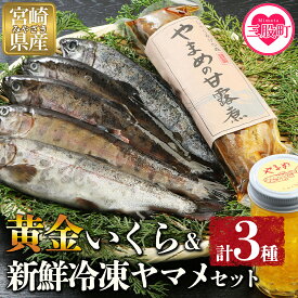 【ふるさと納税】【先行予約】＜黄金イクラと新鮮冷凍ヤマメセット＞(3種)黄金イクラやヤマメを詰め合わせ！国産 九州産 宮崎 いくら 魚卵 やまめ 甘露煮 水産物 詰め合わせ ギフト 贈答用 贈り物 プレゼント 感謝 孫 テレビ 紹介【A-0202-sk】【有限会社しゃくなげの森】