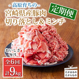 【ふるさと納税】定期便6回 豚肉詰め合わせ《大容量！寄付金45,000円で合計9kg》国産 豚肉 豚肉切り落とし&ミンチ 9000g コスパ抜群と話題 お弁当 豚肉2種詰め合わせセット しゃぶしゃぶ ハンバーグ 宮崎県 高原町 日本産 6ヶ月 送料無料 故郷納税 45000円 4万円台 四万円台