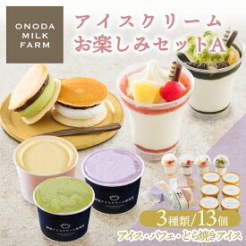 【ふるさと納税】高原アイスクリーム研究所のアイスクリームお楽しみAセット カップアイスやミニパフェ、どら焼きアイスの3種13個 コンテスト2連覇 搾りたての生乳から作るスイーツ ジェラート ONODA MILK FARM デザート チョコ 抹茶 送料無料 スイーツ お菓子 故郷納税