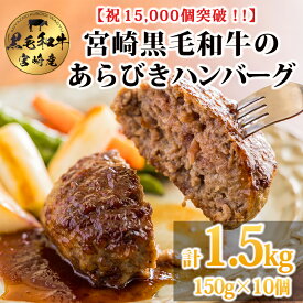 【ふるさと納税】[12,000個突破!!] 食べ応え抜群のビッグサイズ! 黒毛和牛100% 粗びきミンチの手ごねハンバーグステーキ 150g×10個(1.5kg) 国産牛100% 赤身 牛肉 お肉 手作り お惣菜 1人暮らし 14000円 故郷納税 オンラインワンストップ 時短調理 簡単調理 送料無料