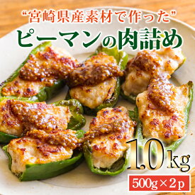 【ふるさと納税】豚肉 ピーマン 焼くだけ簡単 手作りの美味しさ 国産黒豚＆肉厚な宮崎県産ピーマンを使用 「ピーマンの肉詰め」 1kg(500g×2p) お惣菜 お弁当のおかず 国産豚 1人暮らし 宮崎県産 鹿児島県産 10000円 1万円 時短料理 家庭料理 ハンバーグ　高原町