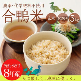 【ふるさと納税】玄米 有機栽培 合鴨米 5kg 5000g 合鴨農法 残留農薬ゼロ ひのひかり 令和8年産 2026年産 新米 宮崎県産 高原町産 霧島山麓 名水育ち 希少ミネラル 深い味わい 安全安心 産地直送 国産 九州産 米 お米 送料無料 故郷納税 20000円 2万円 ギフト 贈答用 玄米食
