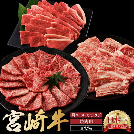【ふるさと納税】宮崎牛 焼肉 食べ比べ セット 1.1kg 牛肉 肉 国産 焼き肉 スライス 小分け 赤身 霜降り 黒毛和牛 ウデ 肩ロース モモ A4 A5 4等級以上 ブランド牛 ギフト 贈り物 お礼 記念日 おうち焼肉 BBQ バーベキュー 高品質 冷凍 ミヤチク 九州 宮崎県 綾町 送料無料