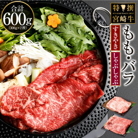 【ふるさと納税】＜特撰・宮崎牛もも300g/バラ300g すき焼き・しゃぶしゃぶ＞※入金確認後、2ヶ月以内に順次出荷 合計600g 牛肉 黒毛和牛 スキヤキ スライス すきやき 花いちもんめ 特産品 キャンプ 宮崎県 高鍋町 【冷凍】