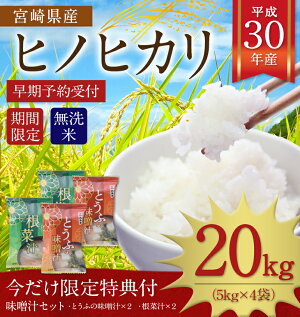 【ふるさと納税】今だけおまけ付き!ヒノヒカリ20kg送料無料無洗米宮崎県産平成30年産早場米ひのひかりお米宮崎県新富町