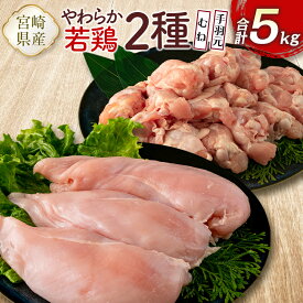 【ふるさと納税】宮崎県産鶏肉 やわらか若鶏2種（むね・手羽元）合計5kg