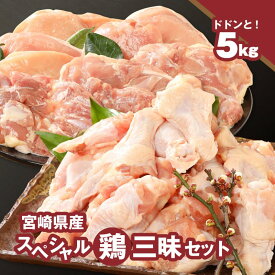 【ふるさと納税】宮崎県産鶏 スペシャル鶏三昧5kgセット - 鶏もも肉 鶏むね肉 手羽元 総重量5キロ 鶏肉セット 唐揚げ/チキン南蛮/サラダチキン/煮物 3種類の部位 真空パック 送料無料【宮崎県木城町】