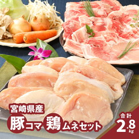 【ふるさと納税】豚1kg・鶏ムネ切身1.8kg 計2.8kgセット - 豚肉 小間切れ肉 1袋250g 小分け 鶏肉 鶏むね肉 カット済み 1袋300g 精肉セット 冷凍 国産 送料無料 【宮崎県木城町】