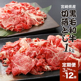 【ふるさと納税】宮崎県産黒毛和牛 贅沢切り落とし1kg(500g×2) 定期便 - お肉の定期便 牛肉 切り落とし 定期便 3回/6回/12回 定期的にお届け 毎月お届け 3ヵ月/6ヵ月/12ヵ月 1年 国産 黒毛和牛 肉じゃが/ハヤシライス/牛丼 送料無料 【宮崎県木城町】