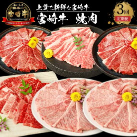 【ふるさと納税】宮崎牛 焼肉3回定期便 - 内閣総理大臣賞4大会連続受賞 日本一宮崎牛 国産牛肉 ブランド牛 ウデ肉/モモ/肩ロース/バラ 定番部位 焼き肉用カット 全3回 3ヶ月定期便 食べ比べ 冷凍 家焼肉 牛肉セット 送料無料 【宮崎県木城町】