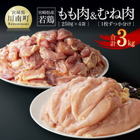 【ふるさと納税】 宮崎県産若鶏　もも肉（250g×4袋）&むね肉2kg（1枚ずつ小分け）計3kg - 肉 鶏肉 精肉 セット 小分け 便利 若鶏 もも むね 九州産 宮崎県産 おうち時間 おうちごはん 送料無料 川南町 C06902