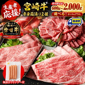 【ふるさと納税】※レビューキャンペーン※※発送時期・グラム・カットが選べる※生産者応援！宮崎牛 赤身・霜降りすきしゃぶor焼肉 2種600g～2000g+粗挽きウインナー90g - 牛肉 国産 黒毛和牛 ミヤチク 宮崎県 川南町 C00616 C00617 C00618 C00619 C00620 C00621
