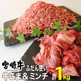 【ふるさと納税】 肉 牛 宮崎牛こま肉＆ミンチセット1kg 送料無料 小間切れ ミンチ 宮崎牛 G7409