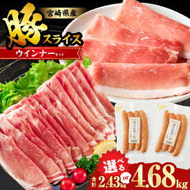 【ふるさと納税】≪選べる発送・内容量≫【2週間以内発送】 宮崎県産 豚スライス (ウデ・モモ) ＆ 粗挽きウインナー セット 合計2.43kg 合計4.68kg 肉 豚肉 ソーセージ 赤身肉 詰め合わせ おすすめ 肉巻きおにぎり ミヤチク 宮崎県 都農町 送料無料 レビューキャンペーン