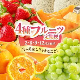 【ふるさと納税】定期便 全4回 2月 6月 9月 12月お届け 4種 フルーツ さがほのか いちご 苺 メロン シャインマスカット ぶどう ぽんかん ポンカン スイーツ デザート 果物 くだもの 旬 国産 果肉 果汁 産地直送 ご褒美 甘い 果実 贈り物 贅沢 宮崎県 都農町 送料無料
