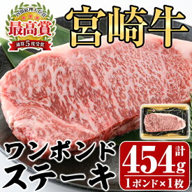 【ふるさと納税】宮崎牛 ワンポンド ステーキ(約454g×1枚)A4 A5 牛肉 精肉 お肉 焼肉 ロース ブランド和牛 黒毛和牛 焼肉 BBQ バーベキュー 冷凍 国産【P-27】【南日本フレッシュフード株式会社(日本ハムマーケティング株式会社)】