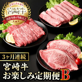 【ふるさと納税】【定期便・全3回(連続)】宮崎牛お楽しみ定期便B すき焼き お肉 牛肉 黒毛和牛 宮崎牛 ブランド和牛 冷凍 国産 肩 ウデ モモ 赤身 スライス 宮崎県産 しゃぶしゃぶ 【YM-19】【YAMATO株式会社】