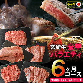 【ふるさと納税】 宮崎牛 豪華 バラエティ 定期便 6ヶ月 ウデ 焼肉 肩ロース カタ クラシタ スライス 薄切り リブロース サーロイン ステーキ もも 赤身 三角 バラ ヒレ BBQ バーベキュー すき焼き しゃぶしゃぶ 冷凍 内閣総理大臣賞受賞 宮崎県産 九州産 送料無料