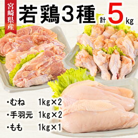 【ふるさと納税】 宮崎県産 若鶏 むね 手羽元 もも 合計5kg 1kg包装 小分け 鶏肉 冷凍 送料無料 炒め物 煮込み 調理 料理 大容量 真空 胸 ジューシー ヘルシー 唐揚げ からあげ チキン南蛮 照り焼き 甘辛煮 とり天 ヤンニョム チキン 普段使い 便利 セット 詰め合わせ 3種