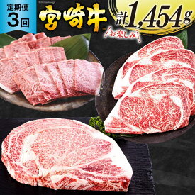 【ふるさと納税】 3回 定期便 宮崎牛 ロースステーキ 600g 肩焼肉 400g ワンポンドステーキ 454g [日本ハムマーケティング 宮崎県 美郷町 31bd0023] 冷凍 送料無料 国産 黒毛和牛 A5 A4等級 ブランド 牛 肉 霜降り バーベキュー キャンプ BBQ 宮崎県産 母の日 父の日