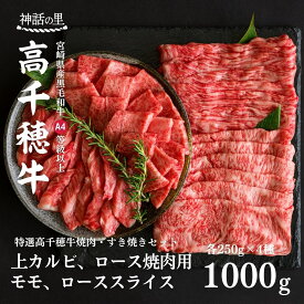 【ふるさと納税】 宮崎県産黒毛和牛A4等級以上 高千穂牛焼肉（ロース&上カルビ）・すき焼き用(ロース・モモ)セット 計1kg すき焼き しゃぶしゃぶ 鍋 A142