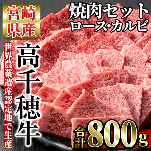 【ふるさと納税】高千穂牛焼き肉セット(ロース・カルビ各400g)【C-3】