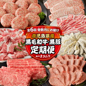 【ふるさと納税】【全6回】「肉のヨコムラ」鹿児島県産 黒毛和牛・黒豚 定期便（奇数月にお届け） 送料無料 しゃぶしゃぶ すき焼き ステーキ 焼肉 餃子 ハンバーグ スライス 薄切り 鹿児島市 土産 贈り物 プレゼント ギフト 贈答