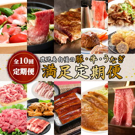 【ふるさと納税】【 全10回 定期便 】 鹿児島 自慢の 豚 ・ 牛 ・ うなぎ 「 満足 定期便 」 鹿児島市 鹿児島県産 九州 黒豚 黒毛和牛 ロースステーキ ハンバーグ 生ハム 黒豚ソーセージ ソーセージ すき焼き しゃぶしゃぶ 切落し カルビ 味噌 もつ ホルモン 肉