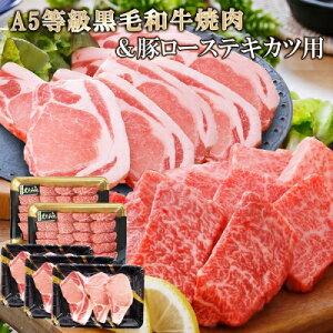 【ふるさと納税】鹿児島県産A5等級黒毛和牛焼肉&豚ローステキカツ用 C0-19_ 豚肉 牛肉 和牛 黒毛和牛 A5 肉 ロース ステーキ カツ とんかつ トンテキ ポークステーキ 冷凍 鹿児島県 枕崎市 【配