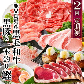【ふるさと納税】定期便(2回配送)鹿児島県産黒毛和牛・豚肉・一本釣りかつお DD-6004_ 肉 お肉 牛肉 切り落とし すき焼き すきやき 豚肉 鰹 ハンバーグ ロース スライス 海鮮丼 人気 送料無料 【配送不可地域：離島】【1166749】