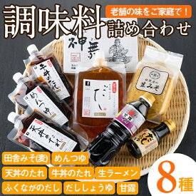 【ふるさと納税】ふるさとの味 詰め合わせセット(8種) タレ 味噌 醤油 生めん 調味料 たれ みそ しょうゆ 麺 麺類 ラーメン 生麺 セット 詰合せ セット【福永食品】akn005-02