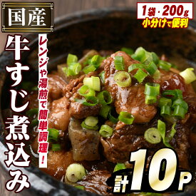 【ふるさと納税】国産牛すじ煮込み(計10パック・200g×10パック) 牛 肉 牛すじ 煮込み 大容量 小分け 国産 ホルモン おかず 簡単調理 煮込み料理 湯煎 レンジ パック【スターゼン】akn031-09