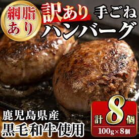 【ふるさと納税】＜訳あり＞(網脂あり)鹿児島県産黒毛和牛！手ごねハンバーグ(計800g・100g×8個) 国産 牛肉 小分け おかず 惣菜 個包装 冷凍ハンバーグ【スーパーよしだ】a-12-255