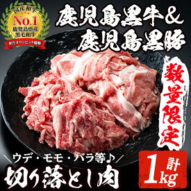 【ふるさと納税】数量限定！鹿児島黒牛切り落とし肉・鹿児島黒豚もも切り落とし肉(計約1kg)国産 九州産 鹿児島産 国産牛 牛肉 切落し 豚肉 豚モモ 豚もも セット 限定【鹿児島いずみ農業協同組合】a-16-6